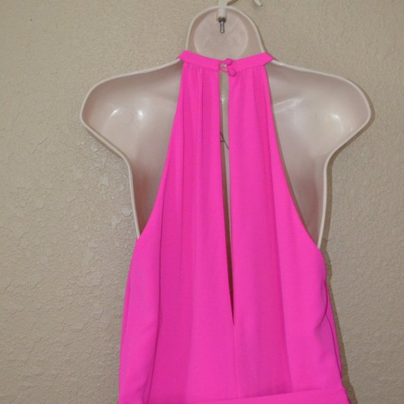 $288 Sz S Anthropologie SAYLOR Hot Pink Halter Style Tie Waist Slit Back Romper - Picture 8 of 10